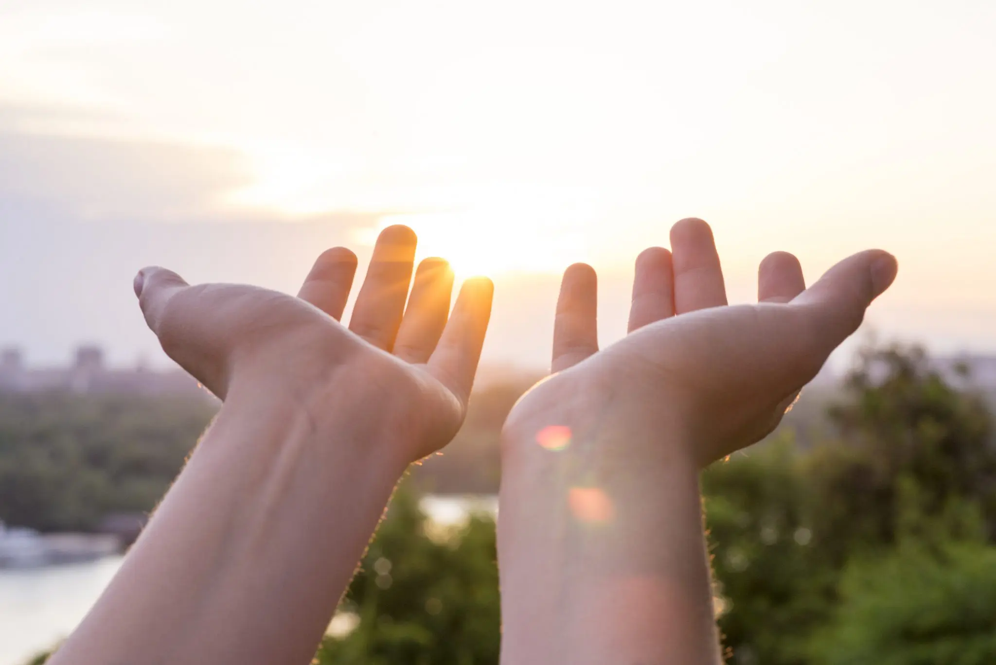 Hand of woman reaching to towards sky. Color toned image